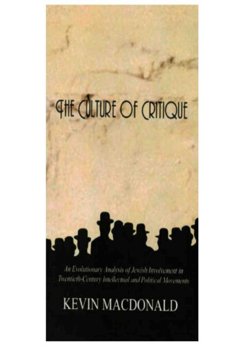 The Culture Of Critique: An Evolutionary Analysis Of .