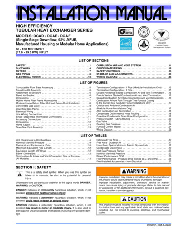 DGAD, DGAE, DGAF EVCON Furnace Installation Manual