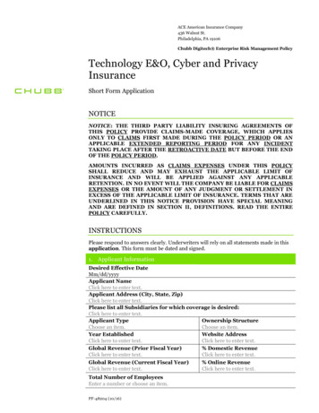 Chubb Digitech Enterprise Risk Management Policy Technology E&O, Cyber .