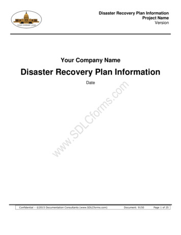 Disaster Recovery Plan Information - Sdlcforms 