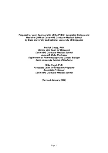 Proposal For Joint Sponsorship Of The PhD In . - Duke University