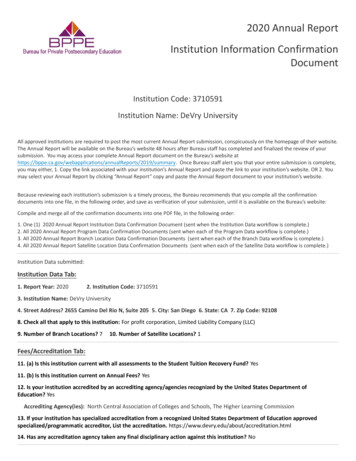 2020 Annual Report Institution Information . - DeVry University