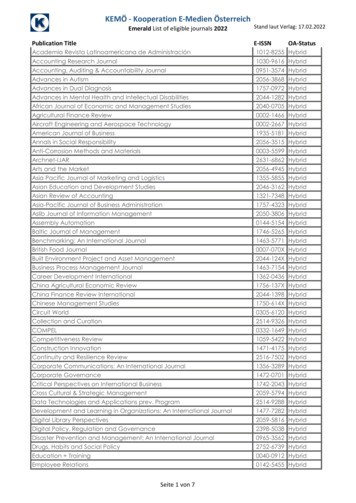 Emerald List Of Eligible Journals 2022 Stand Laut Verlag: 17.02.2022 .