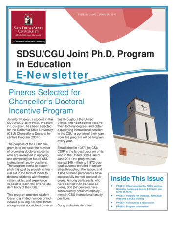 SDSU/CGU Joint Ph.D. Program In Education E-Newsletter