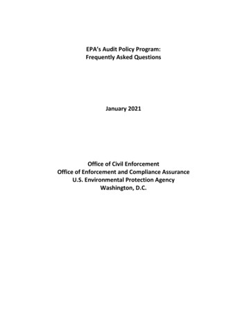 EPA's Audit Policy Program: Frequently Asked Questions January 2021 .