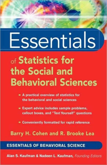 Essentials Of Statistics For The Social And Behavioral .