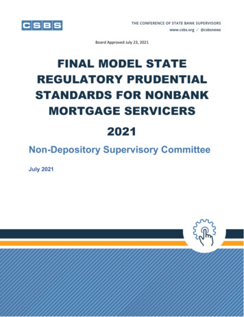 Final Model State Regulatory Prudential Standards For Nonbank Mortgage .