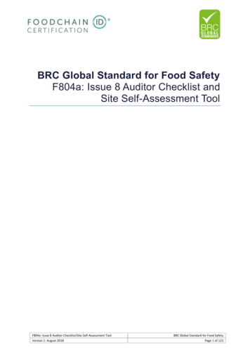 BRC Global Standard For Food Safety F804a: Issue 8 Auditor Checklist .