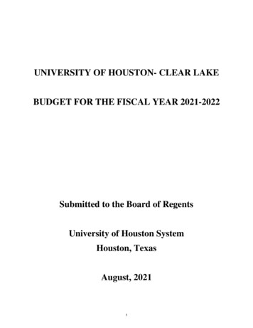 University Of Houston- Clear Lake Budget For The Fiscal Year 2021-2022