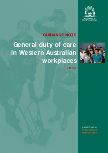 Guidance Note - General Duty Of Care In Western Australian Workplaces