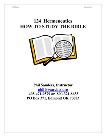 124 Hermeneutics HOW TO STUDY THE BIBLE