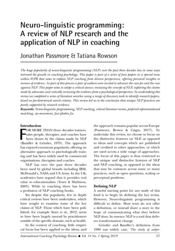 Neuro-linguistic Programming: A Review Of NLP Research 
