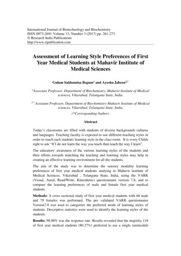 Assessment Of Learning Style Preferences Of First Year .