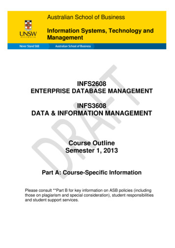 INFS3608 DATA & INFORMATION MANAGEMENT Course 