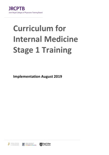 Curriculum For Internal Medicine Stage 1 Training