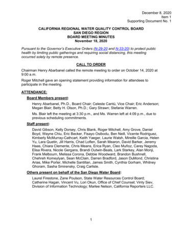 Minutes Of The November 18, 2020 San Diego Water Board Meeting