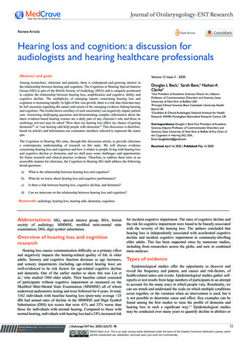 Hearing Loss And Cognition: A Discussion For Audiologists .