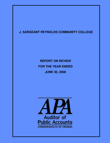 J. Sargeant Reynolds Community College Report On Review For The Year .
