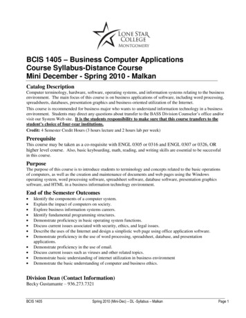 BCIS 1405 Business Computer Applications Course . - Lone Star College