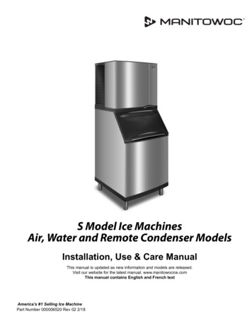 S Model Ice Machines Air, Water And Remote Condenser Models
