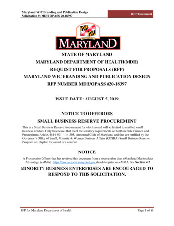 STATE OF MARYLAND MARYLAND DEPARTMENT OF HEALTH . - Health.maryland.gov