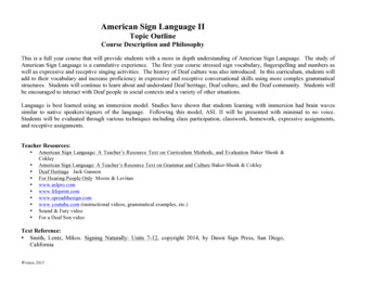 American Sign Language II Topic Outline Course Description .