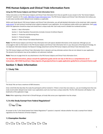 PHS Human Subjects And Clinical Trials Information Form