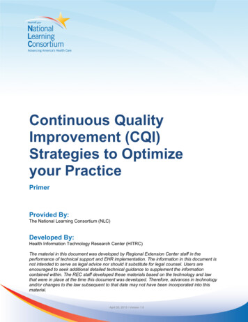 Continuous Quality Improvement (CQI) Strategies To .