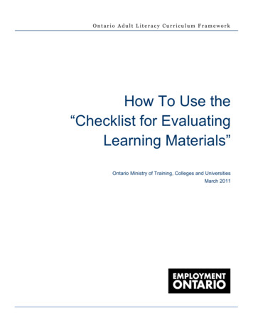 How To Use The “Checklist For Evaluating Learning Materials”