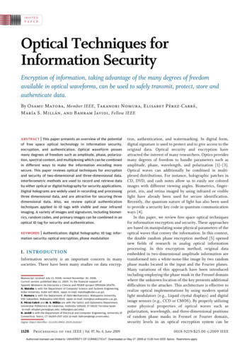 INVITED PAPER OpticalTechniquesfor InformationSecurity