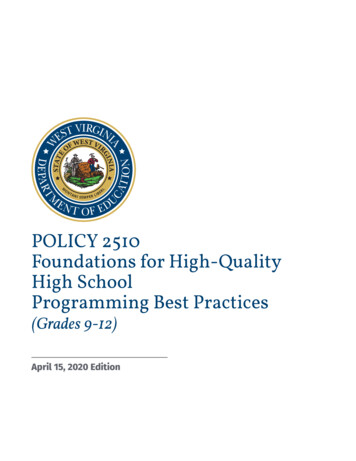 POLICY 2510 Foundations For High-Quality High School .