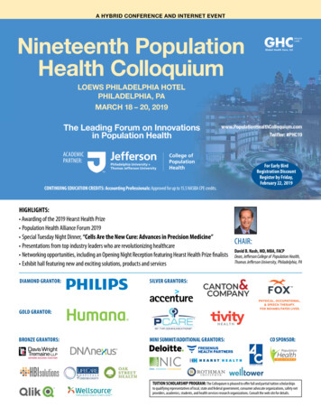 A HYBRID CONFERENCE AND INTERNET EVENT Nineteenth Population Health .