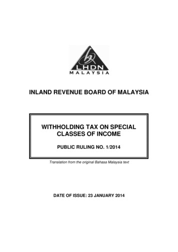INLAND REVENUE BOARD OF MALAYSIA WITHHOLDING TAX ON SPECIAL . - Hasil