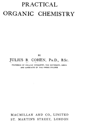 PRACTICAL ORGANIC CHEMISTRY BY JULIUS B. COHEN, 
