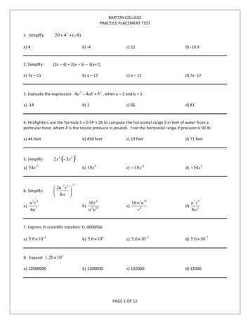 Practice Math Placement Test - Barton College