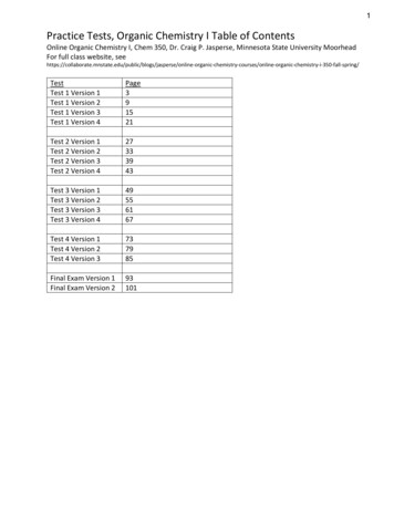 Practice Tests, Organic Chemistry I Table Of Contents