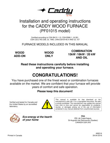 Installation And Operating Instructions For The CADDY WOOD FURNACE