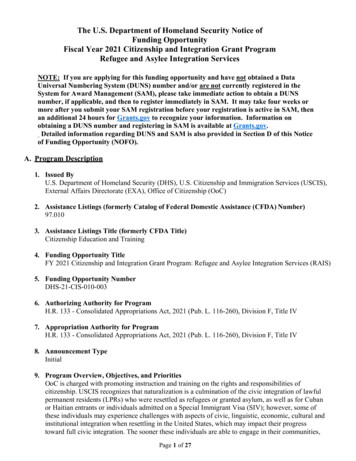 FY 2021 Citizenship And Integration Grant Program, Refugee And . - USCIS