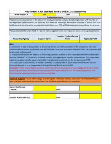 Attachment A For Standard Form 1-003: ECOS Assessment - Virginia
