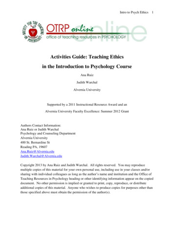 Activities Guide: Teaching Ethics In The Introduction To .