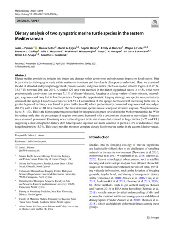 Dietary Analysis Of Two Sympatric Marine Turtle Species In The Eastern .