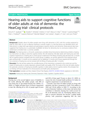 Hearing Aids To Support Cognitive Functions Of Older .
