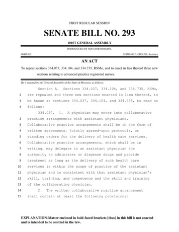 First Regular Session Senate Bill No. 293
