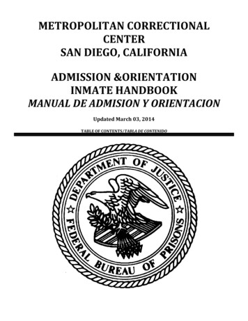 Metropolitan Correctional Center San Diego, California Admission .