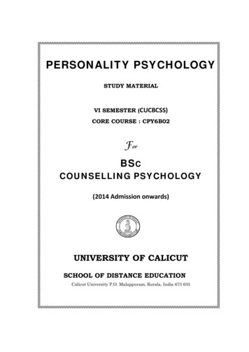 PERSONALITY PSYCHOLOGY