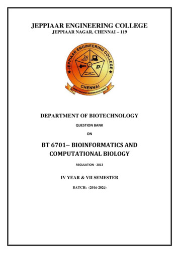 BT 6701 BIOINFORMATICS AND COMPUTATIONAL BIOLOGY