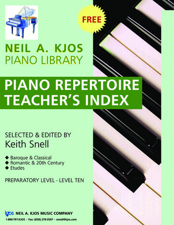 PIANO REPERTOIRE TEACHER’S INDEX