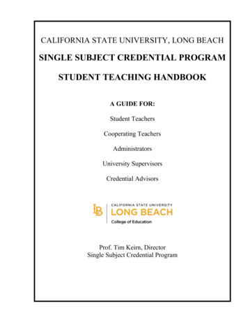 Single Subject Credential Program Student Teaching Handbook