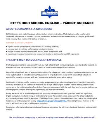 STPPS HIGH SCHOOL ENGLISH PARENT GUIDANCE