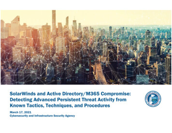 SolarWinds And Active Directory/M365 Compromise: Detecting . - CISA